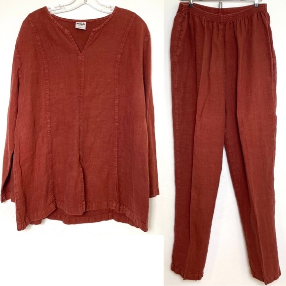 California Threads Tops - CALIFORNIA THREADS 2 Piece Set Vintage Linen Lagenlook Boho Top Pants Made USA